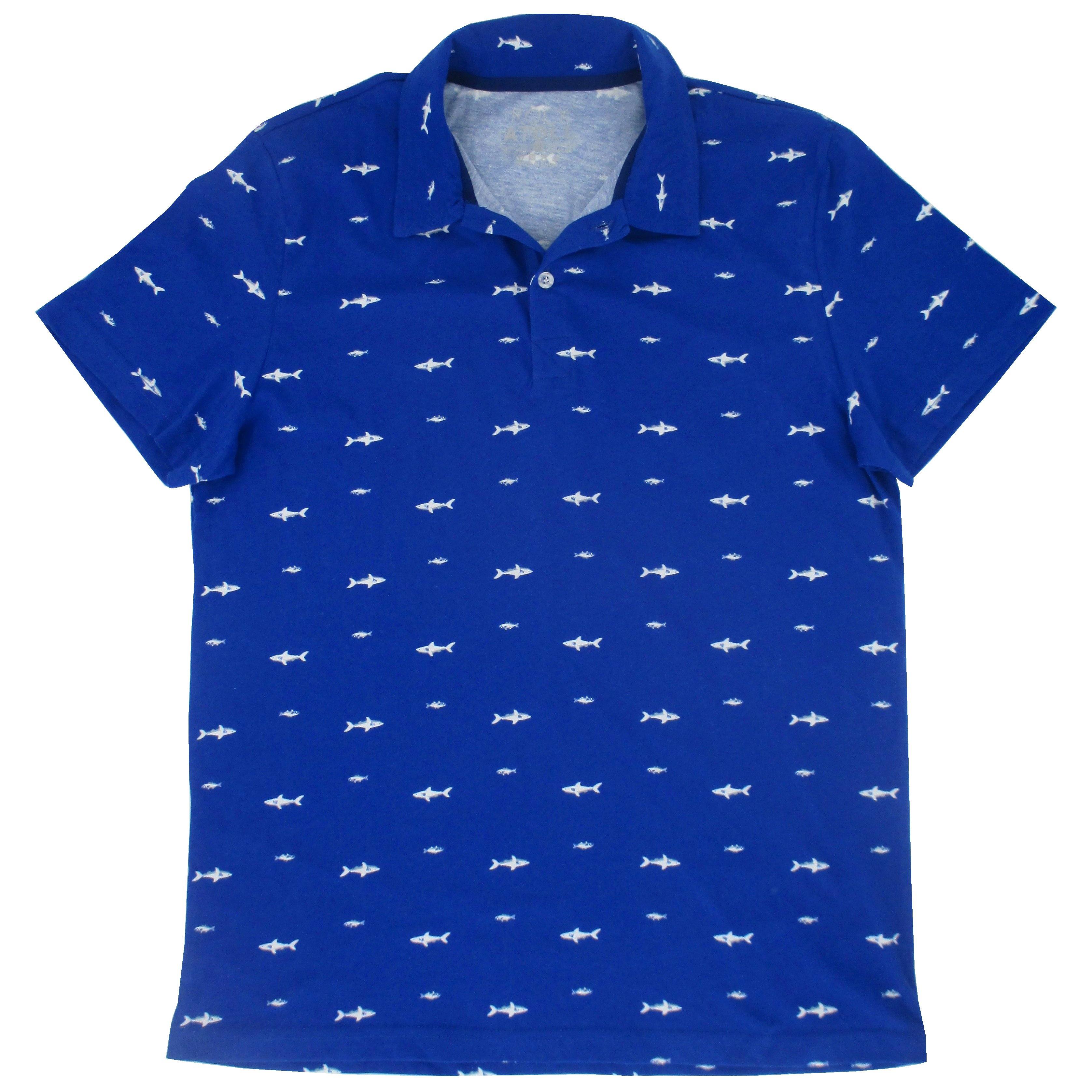 Rock Atoll Shark All Over Print Bright Blue Jersey Polo Tee