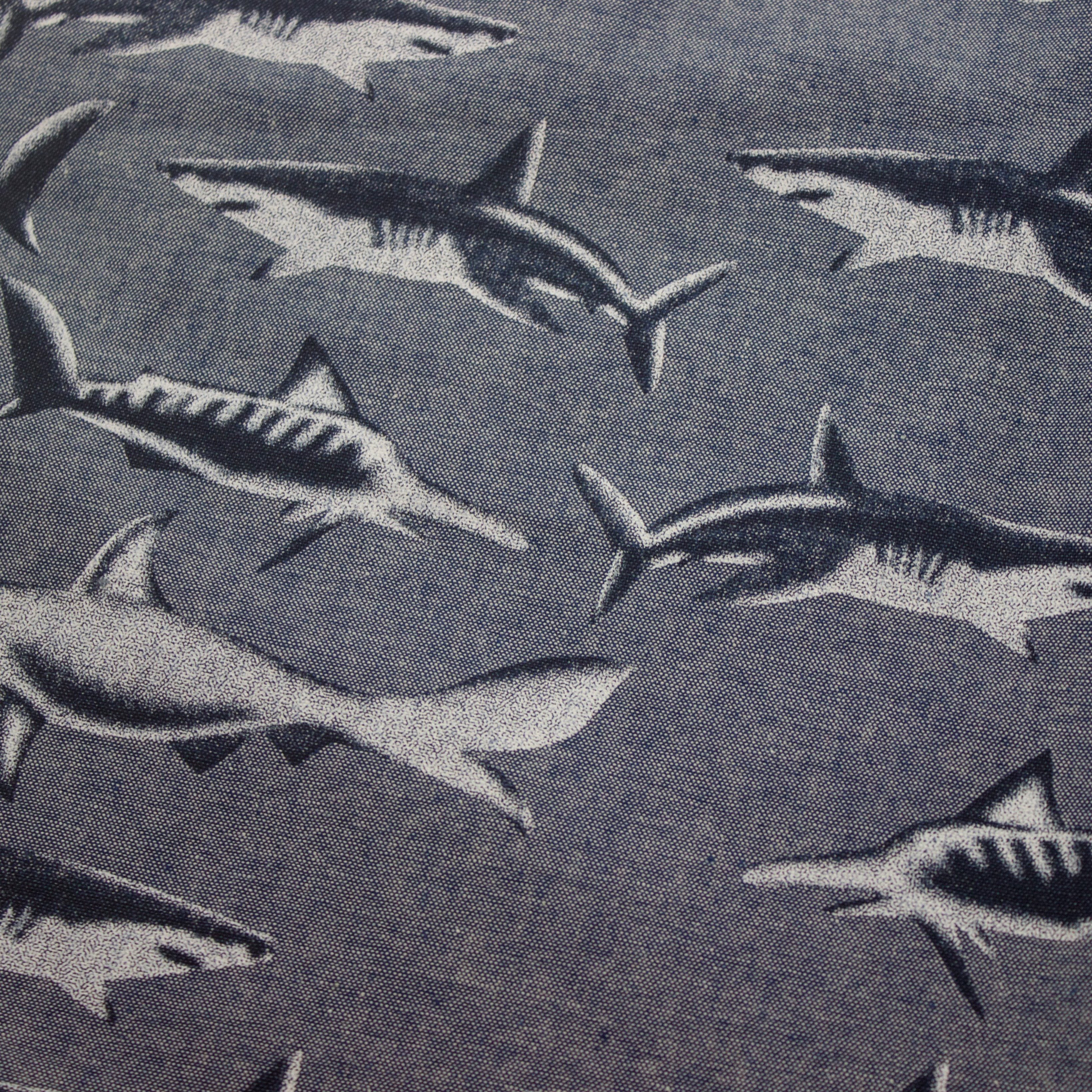 Shark Graphic Print Fabric Flat Front Shorts for Men in Navy Blue