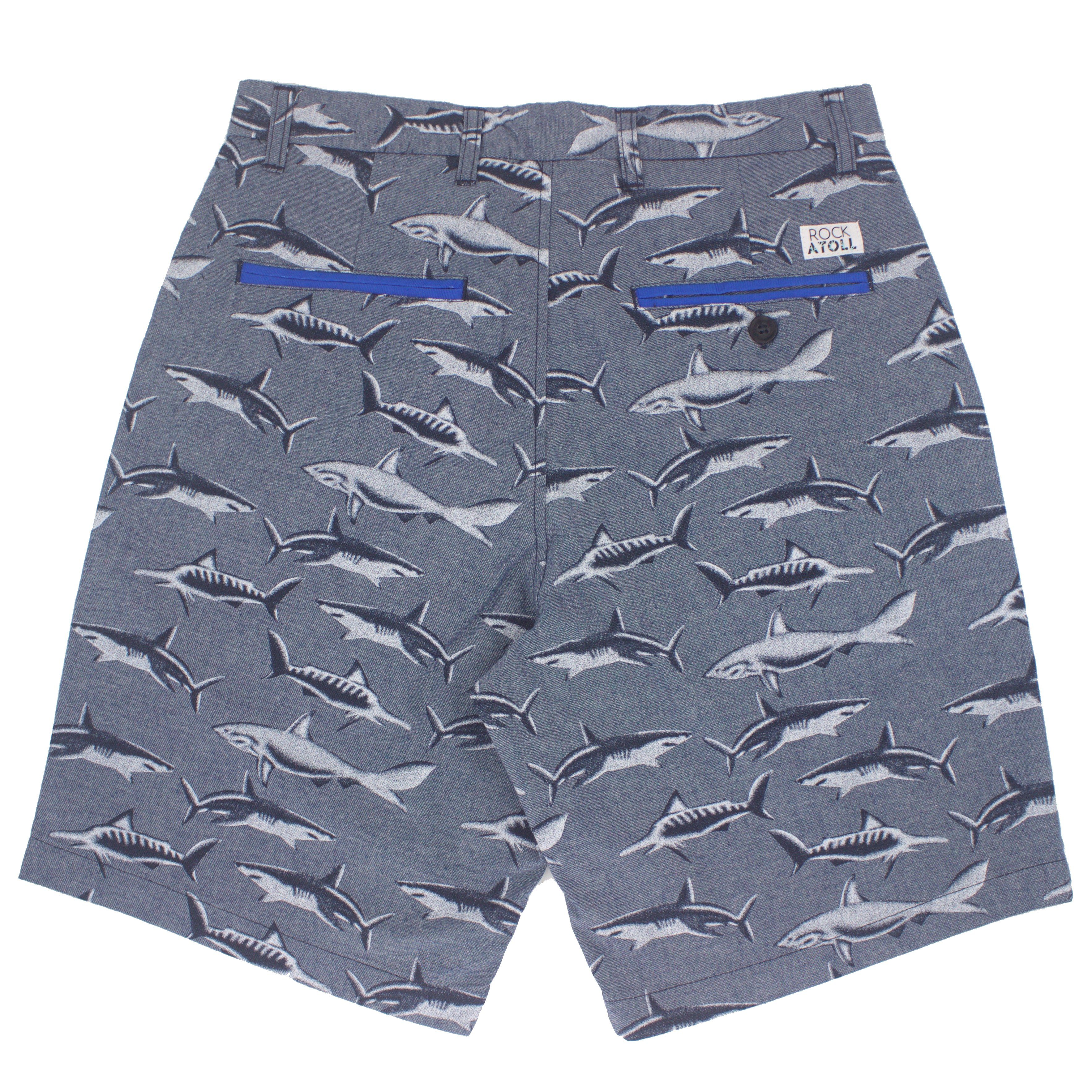Sharks and Fishes Nautical Marine Life Themed Bermuda Shorts in Blue