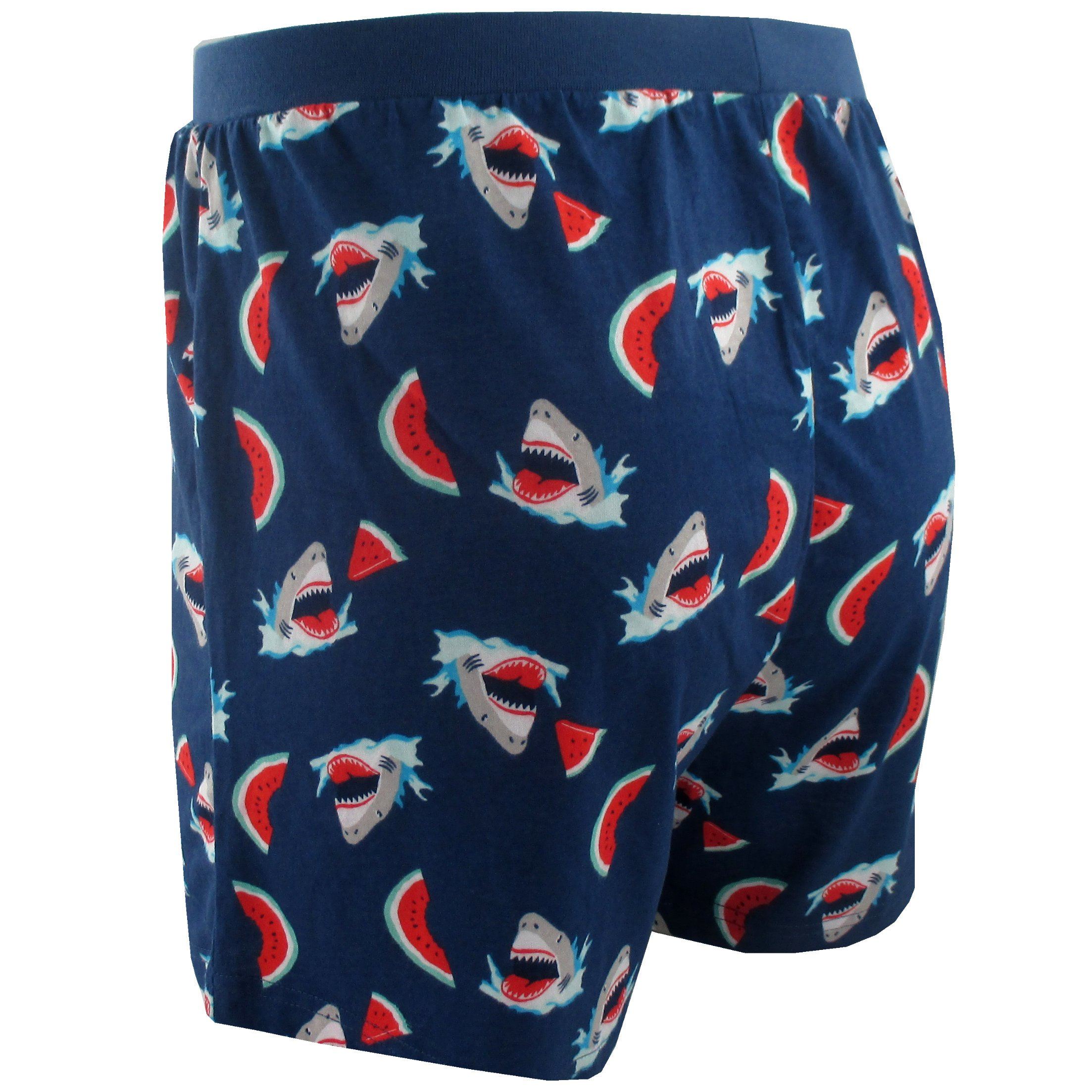 Men's Blue Shark Watermelon All Over Print Cotton Knit Boxer Shorts