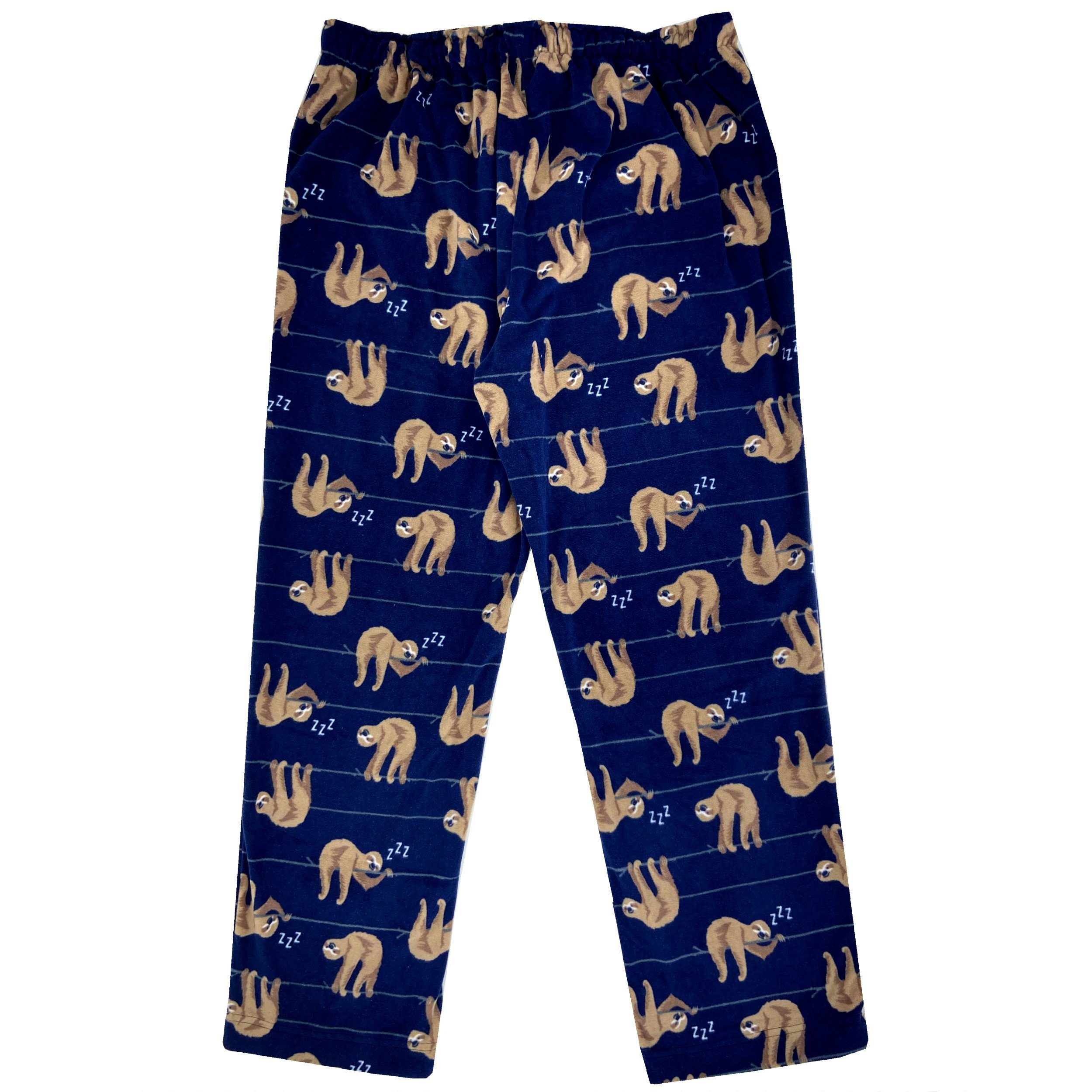 Men's Winter Essential Drawstring Fleece Pyjama Pants Bottoms with Sloth All-Over-Print