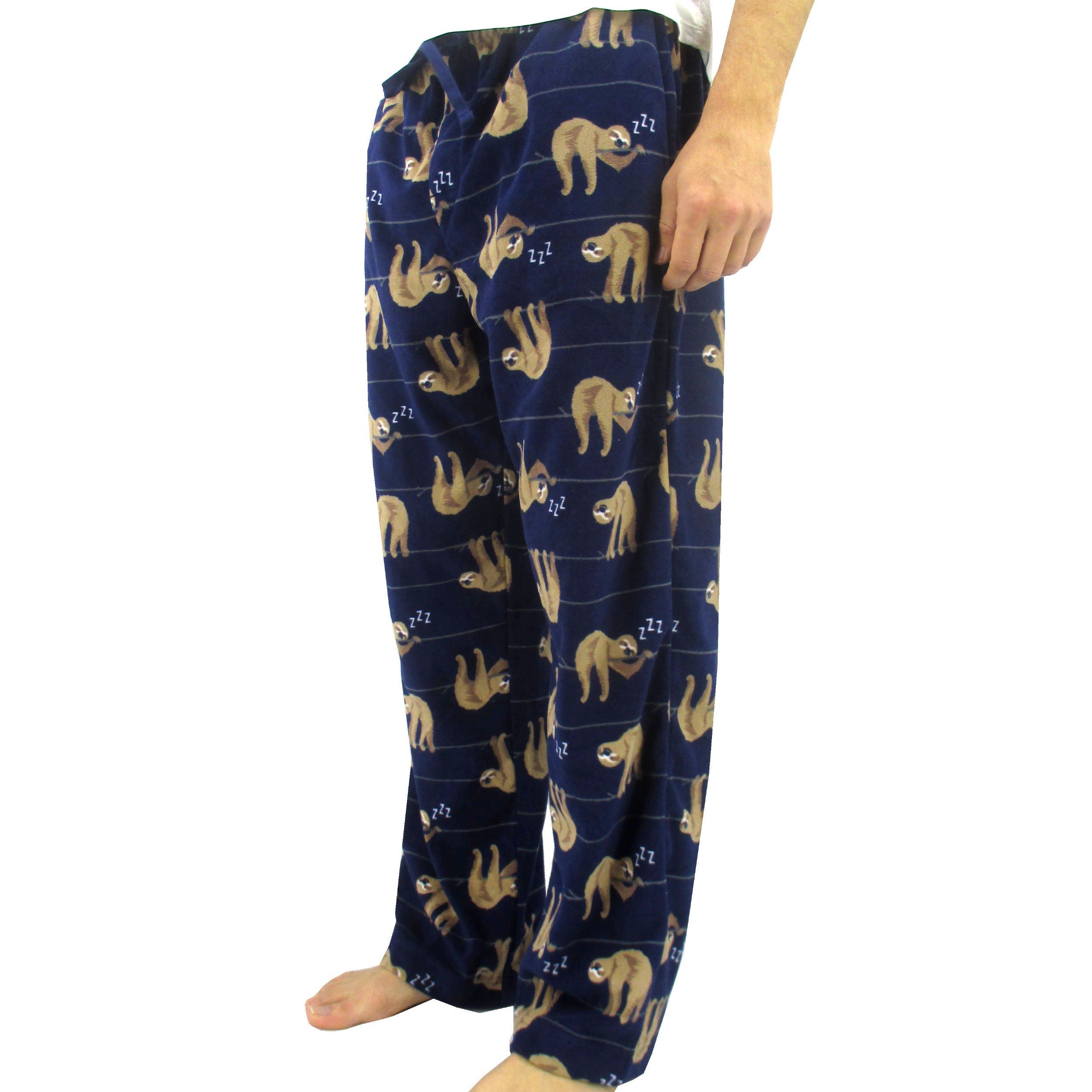 Men's Super Soft Cozy Fleece Pajama Bottoms with Sleeping Sloth Print