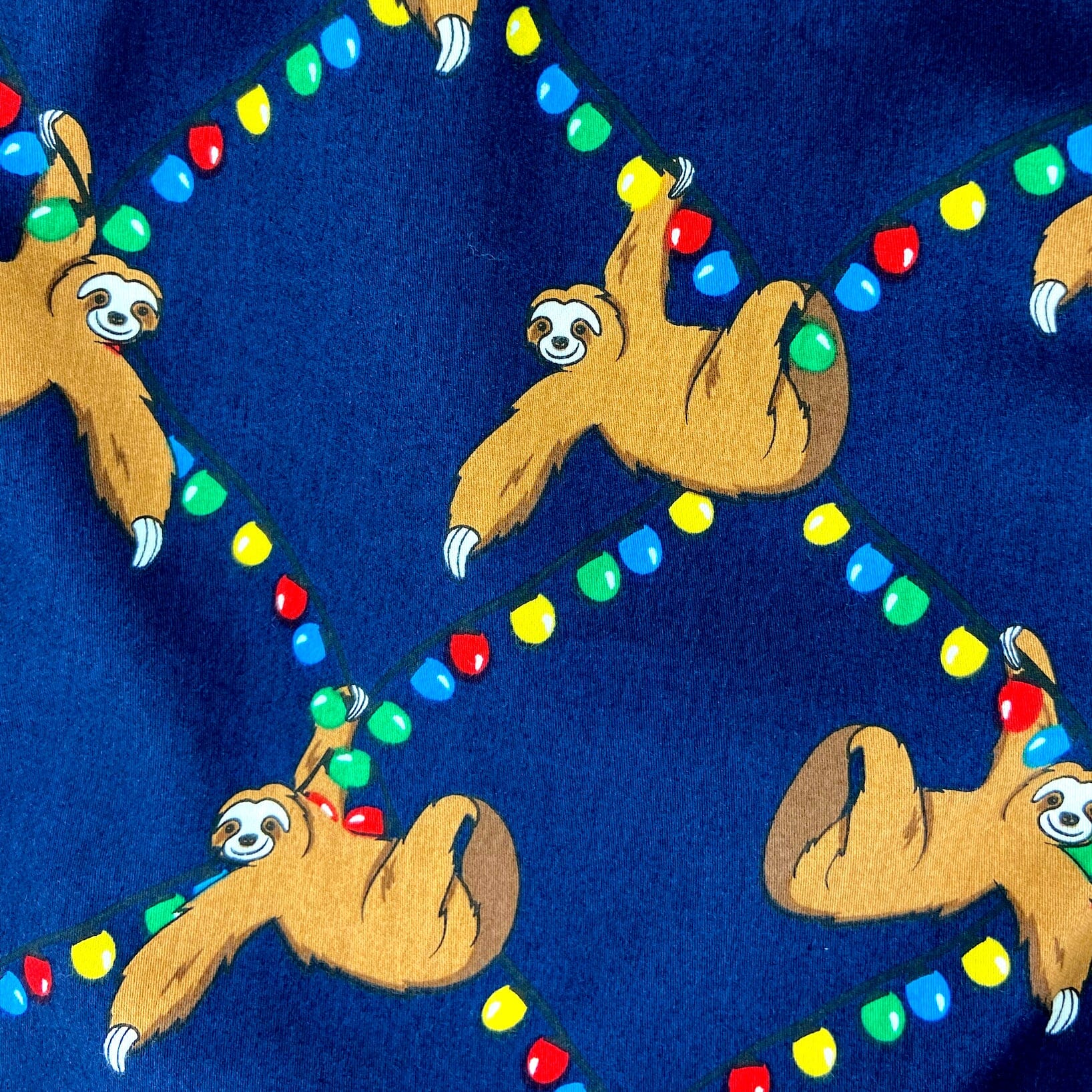 Festive Holiday Sloths on Christmas Lights Print Cotton Boxer Shorts