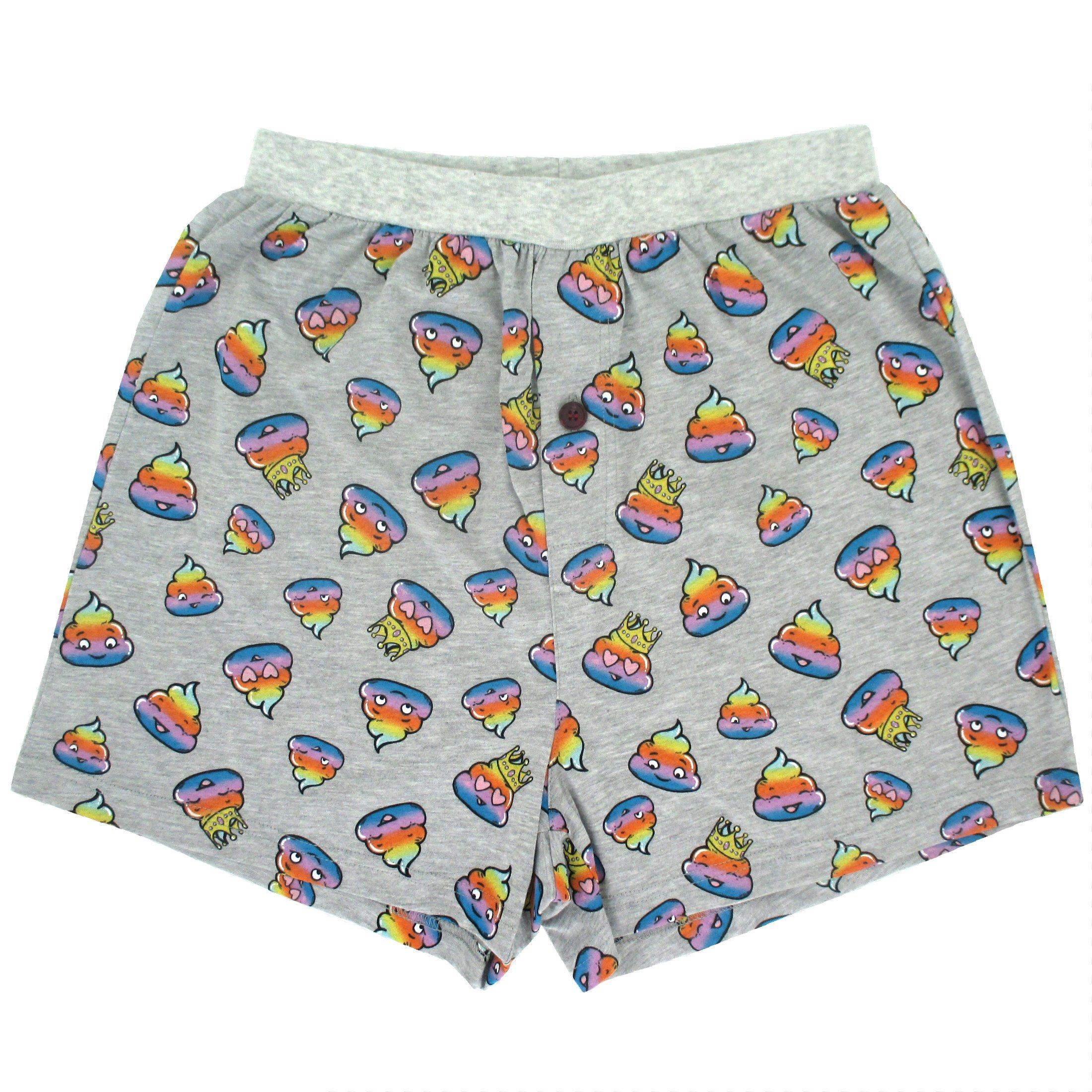 Funny Rainbow Smiley Poop Patterned Cotton Knit Boxer Shorts for Men