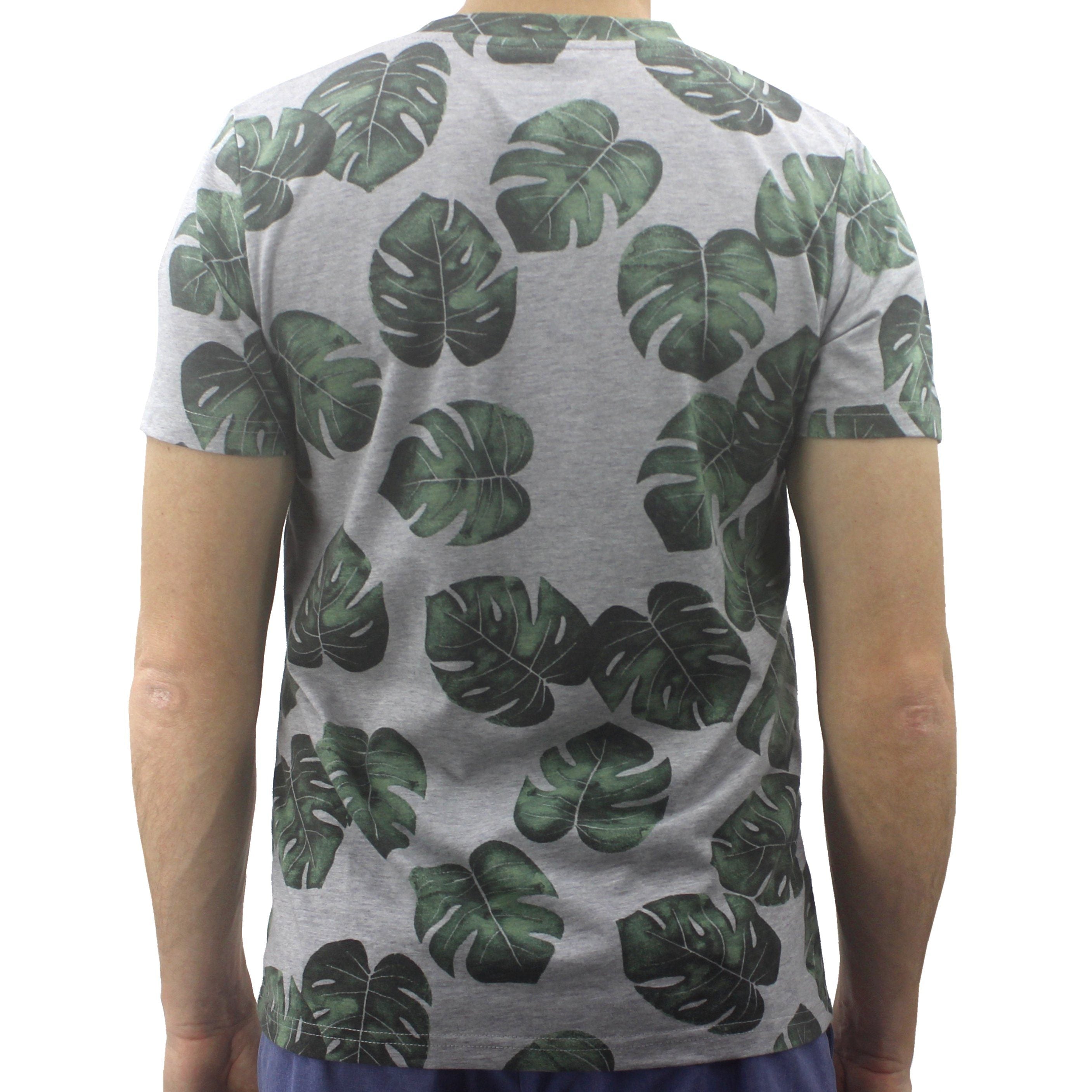 Men's V-Neck Monstera Plant Leaves All Over Print Cotton T-Shirt Top