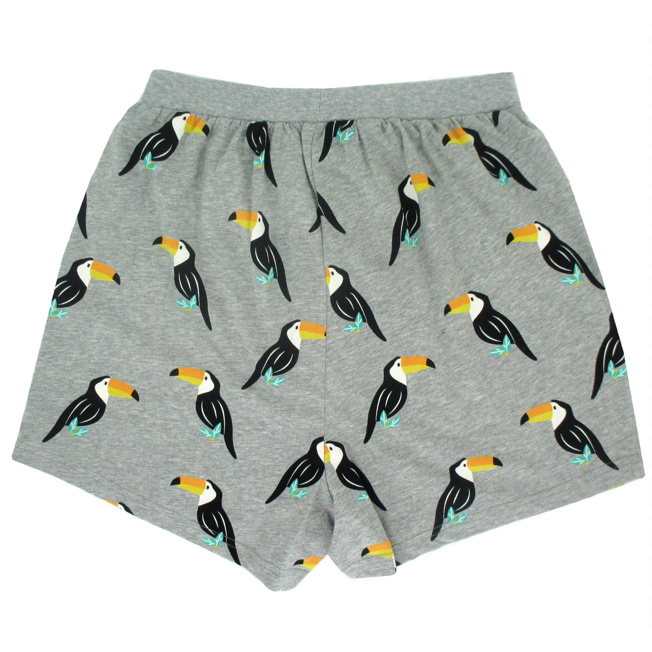 Men's Grey Toucan Bird Animal All Over Print Stretch Knit Boxer Shorts