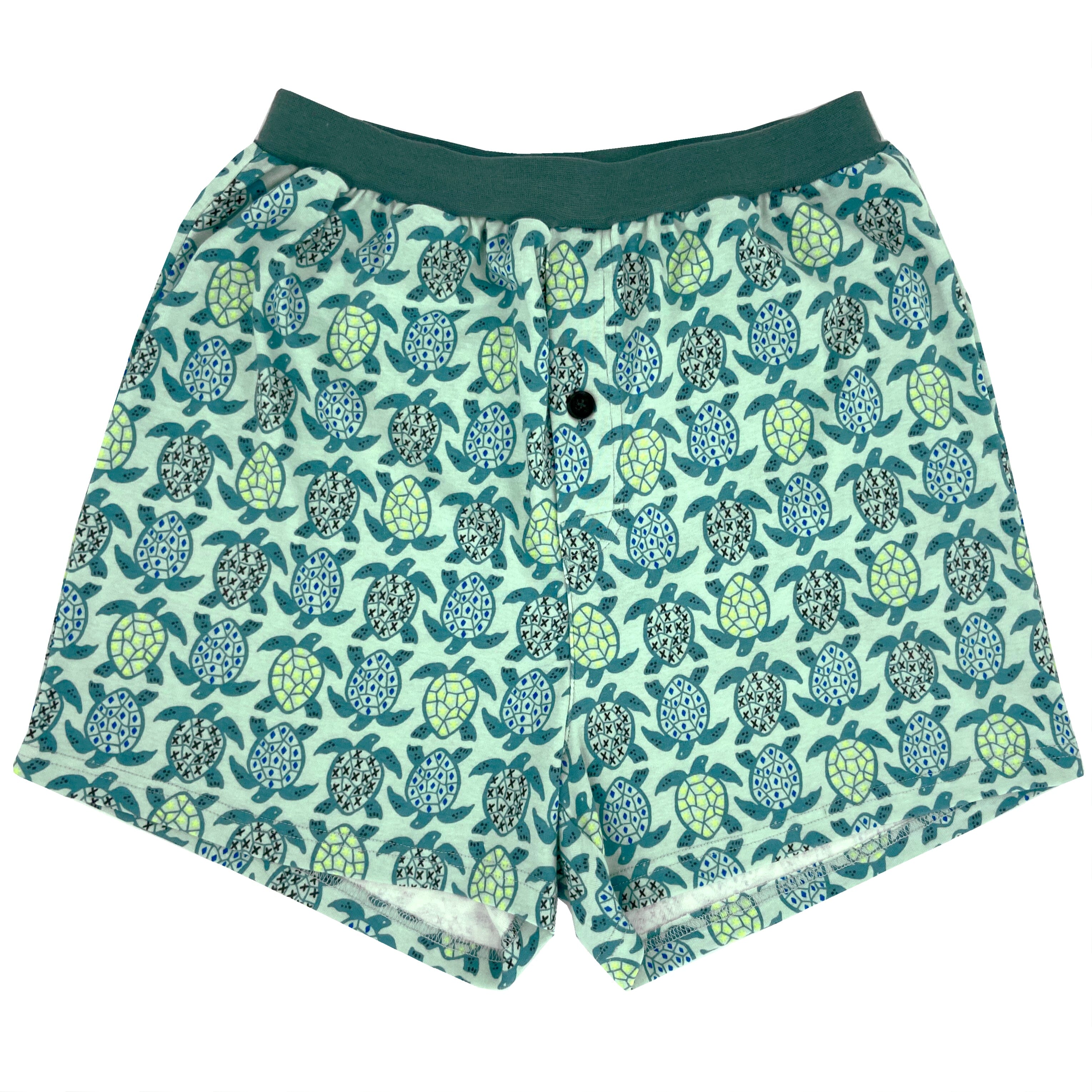 Marine Sea Turtle Patterned Cotton Knit Boxer Pajama Shorts for Men