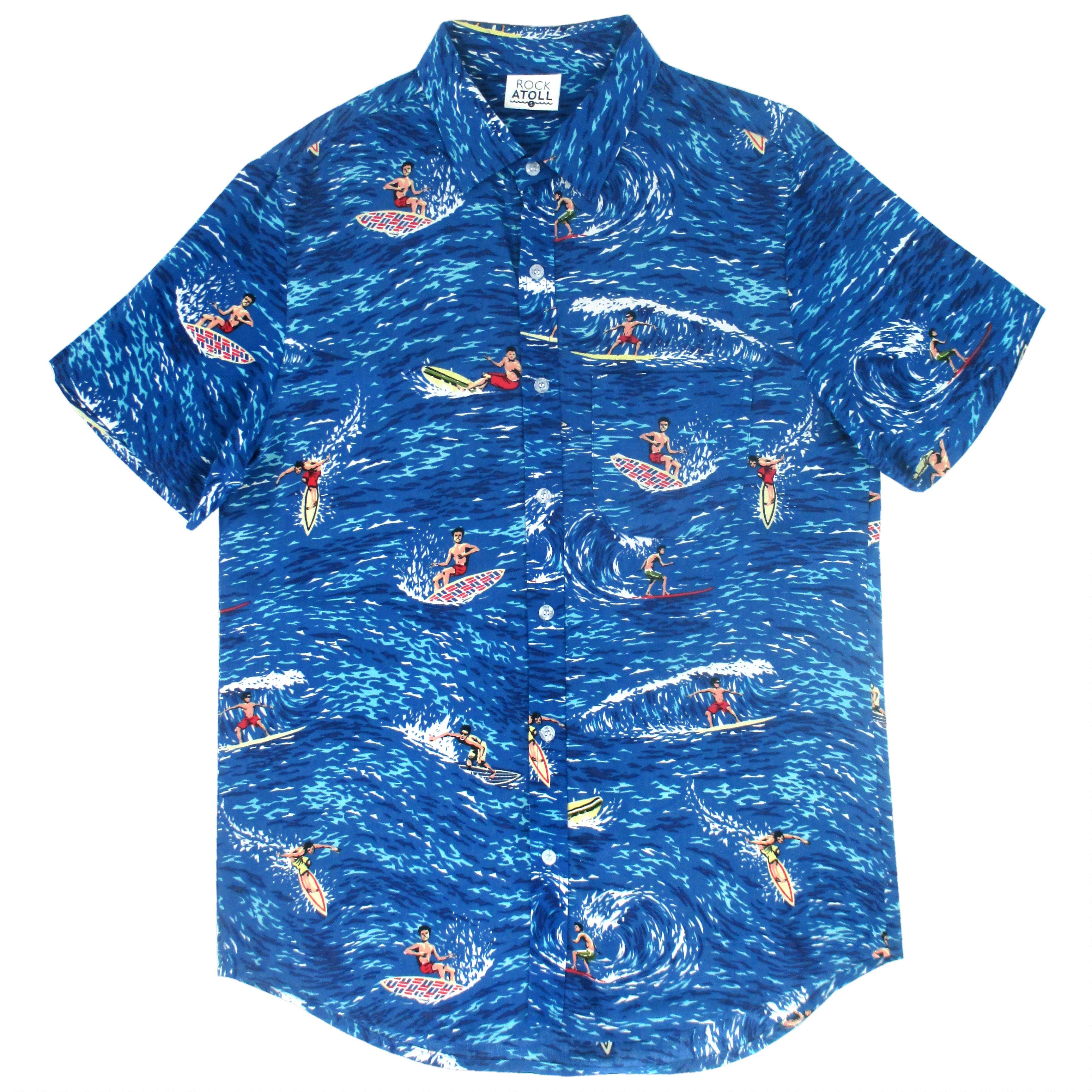 Surfer Patterned Cotton Summer Short Sleeve Button Up Shirts