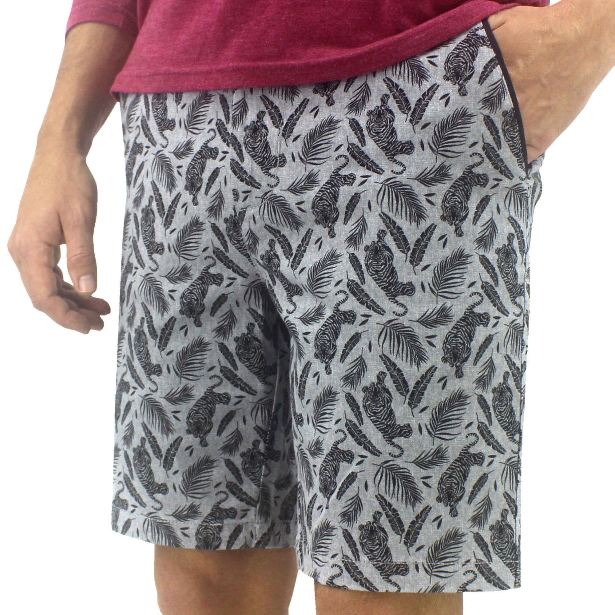 Light Grey Bermuda Shorts. Chino Shorts for Men with Tiger All Over Print