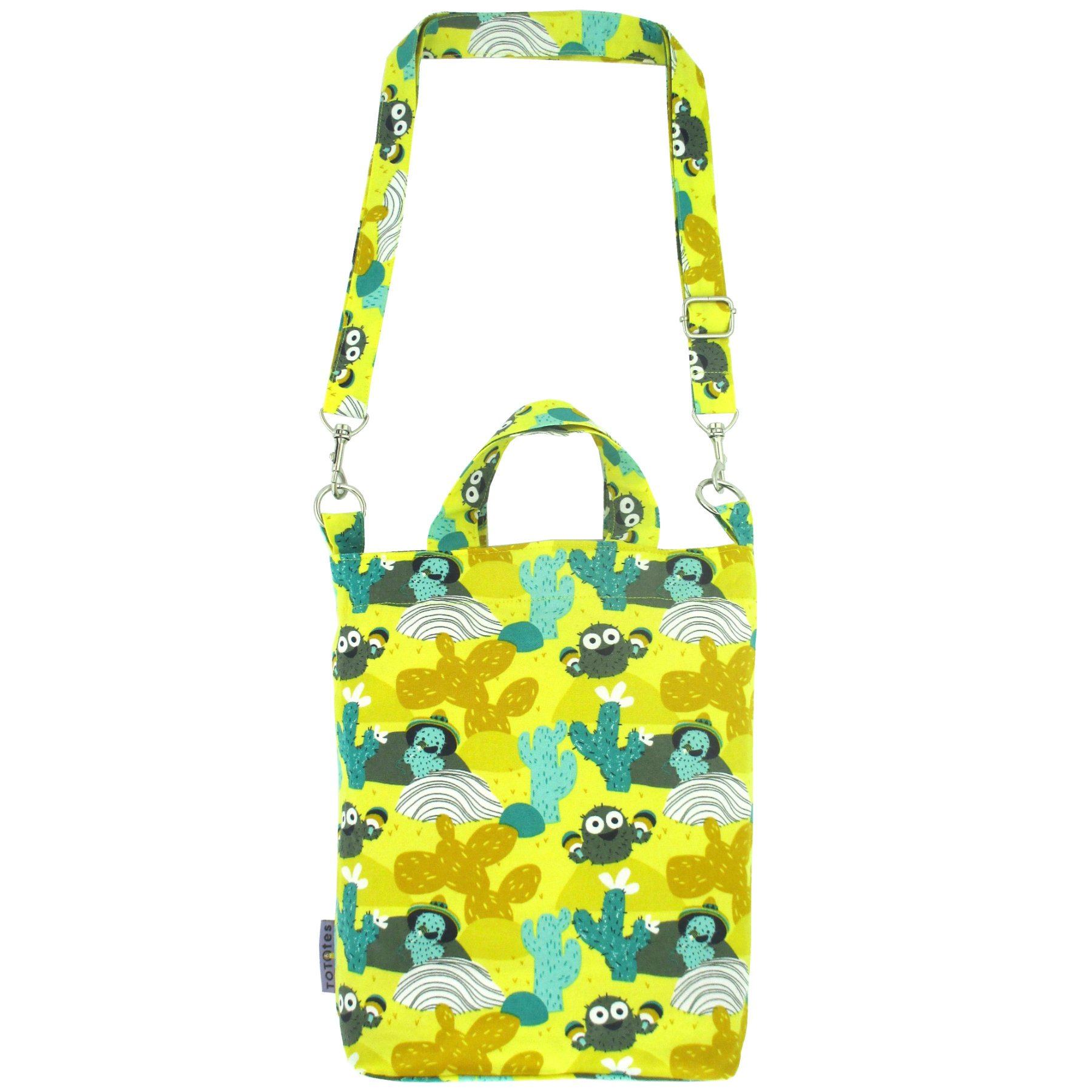 Bright Yellow Desert Themed Cactus Sombrero Print Duck Tote Bag