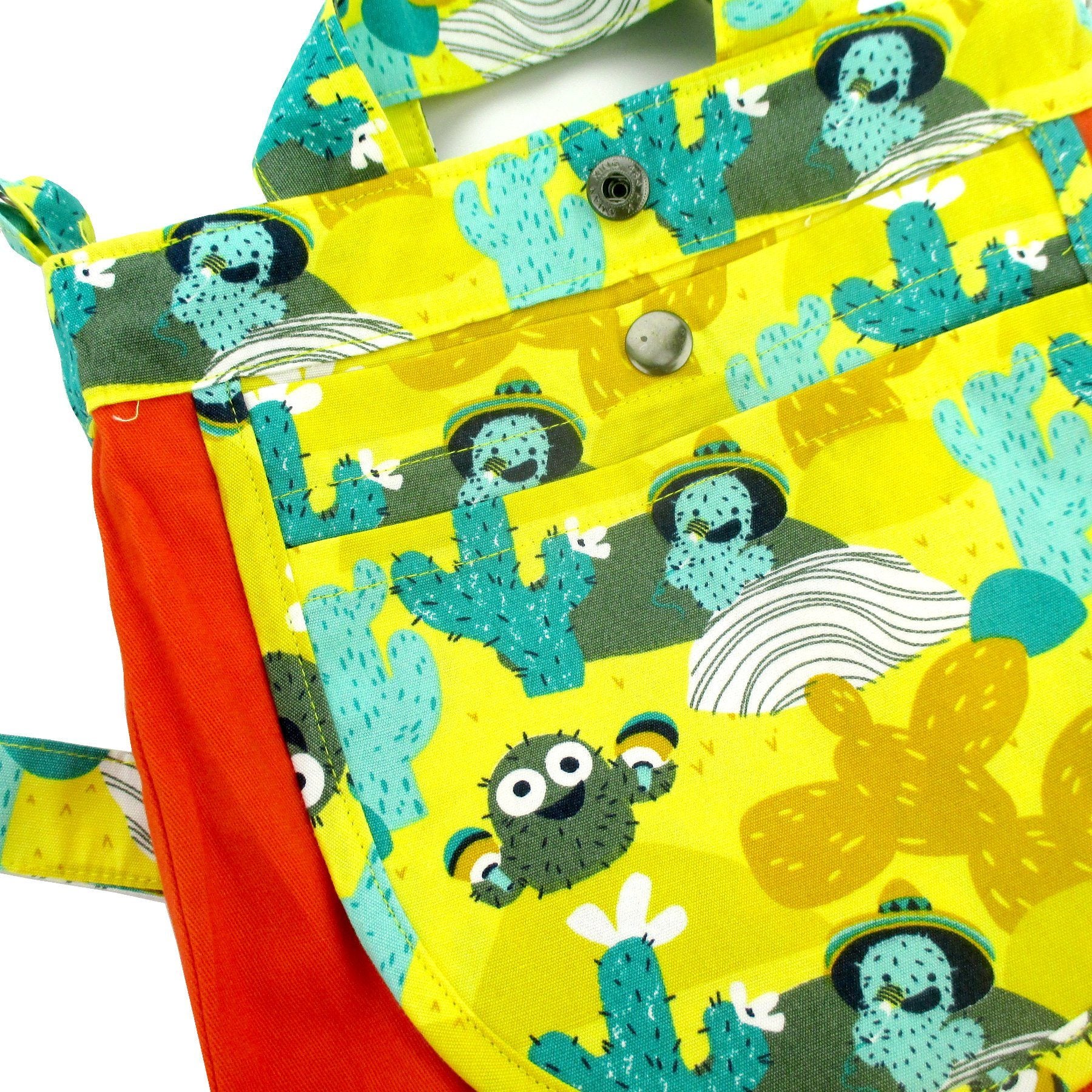 Bright Yellow Desert Themed Cactus Sombrero Print Duck Tote Bag