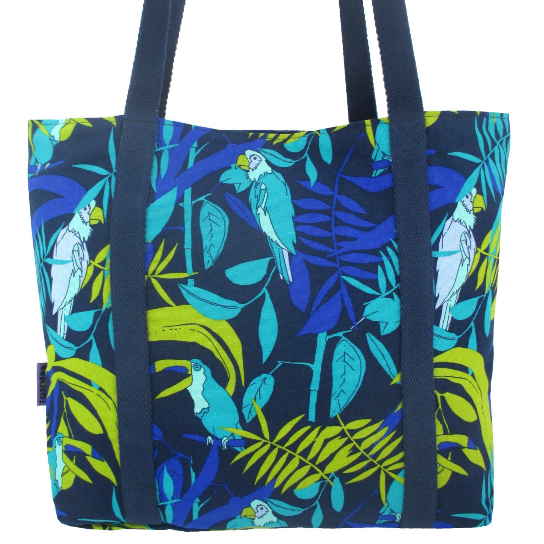 Colorful Desert Animal Themed Toucan Parrot Macaw Cactus Print Large Tote Bag