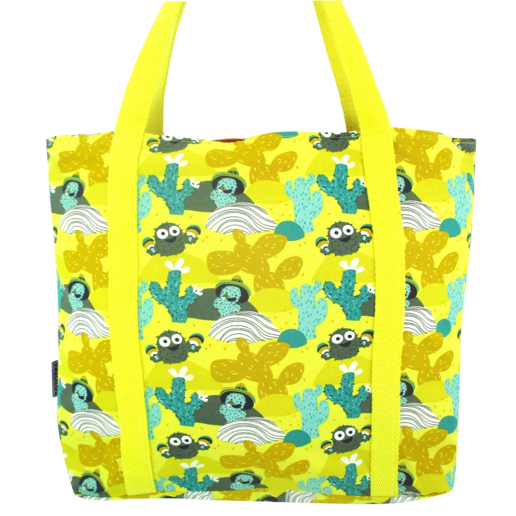 Bright Yellow Cactus All Over Print Large Market Cotton Tote Bag for Women