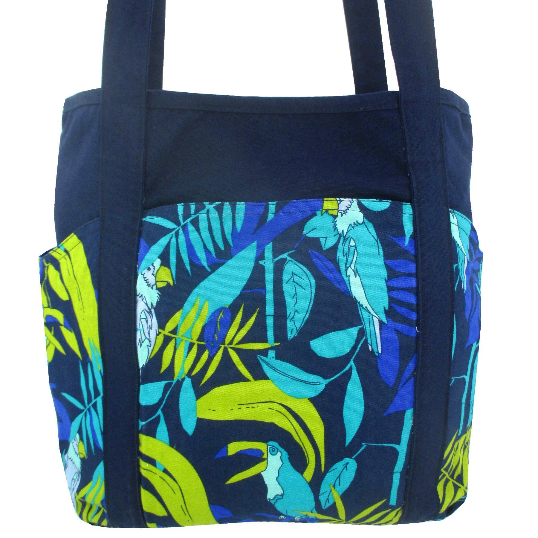 Parrot Toucan Jungle Leaves All Over Print Cotton Large Tote Bag with Plenty of Pockets