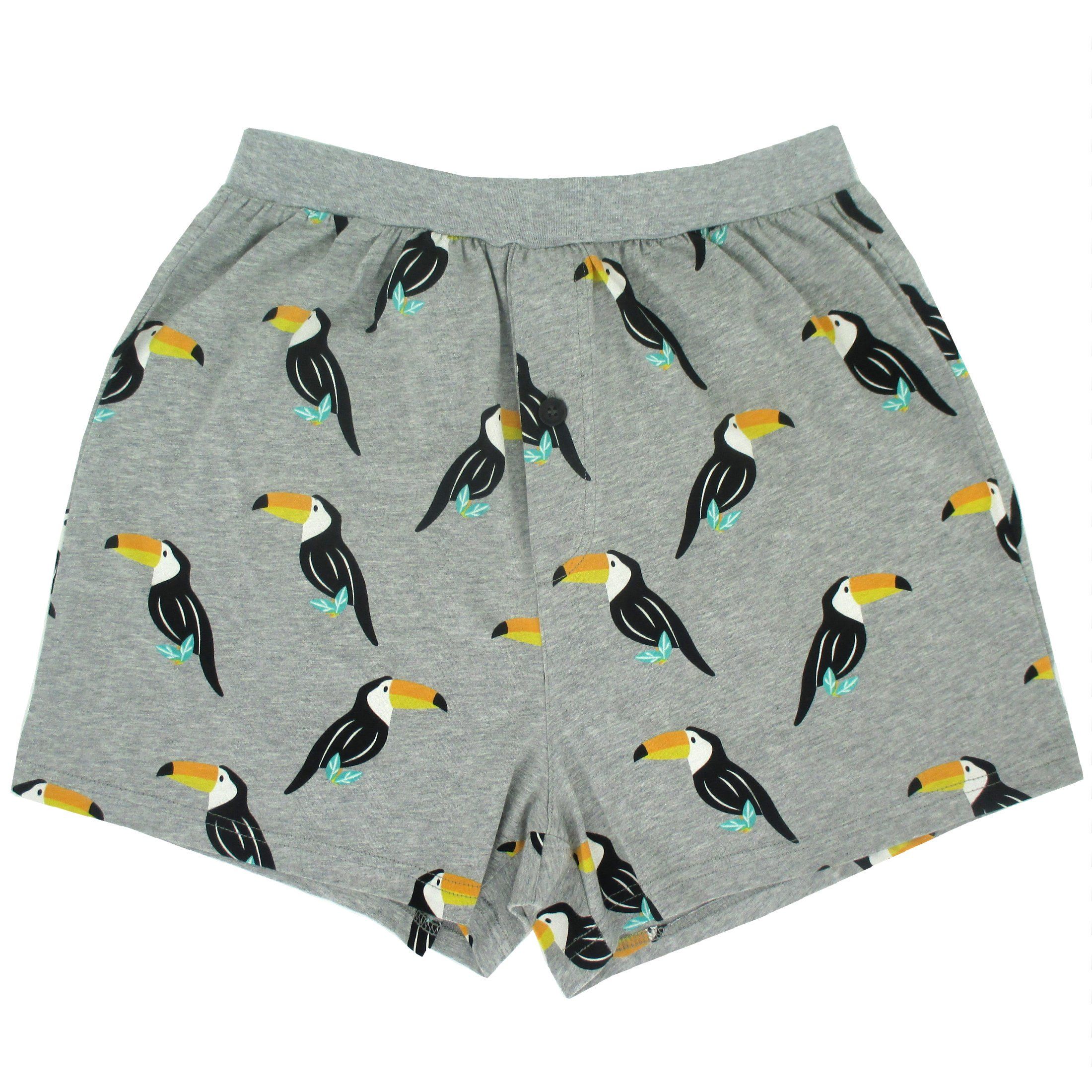 Men's Grey Toucan Bird Animal All Over Print Stretch Knit Boxer Shorts