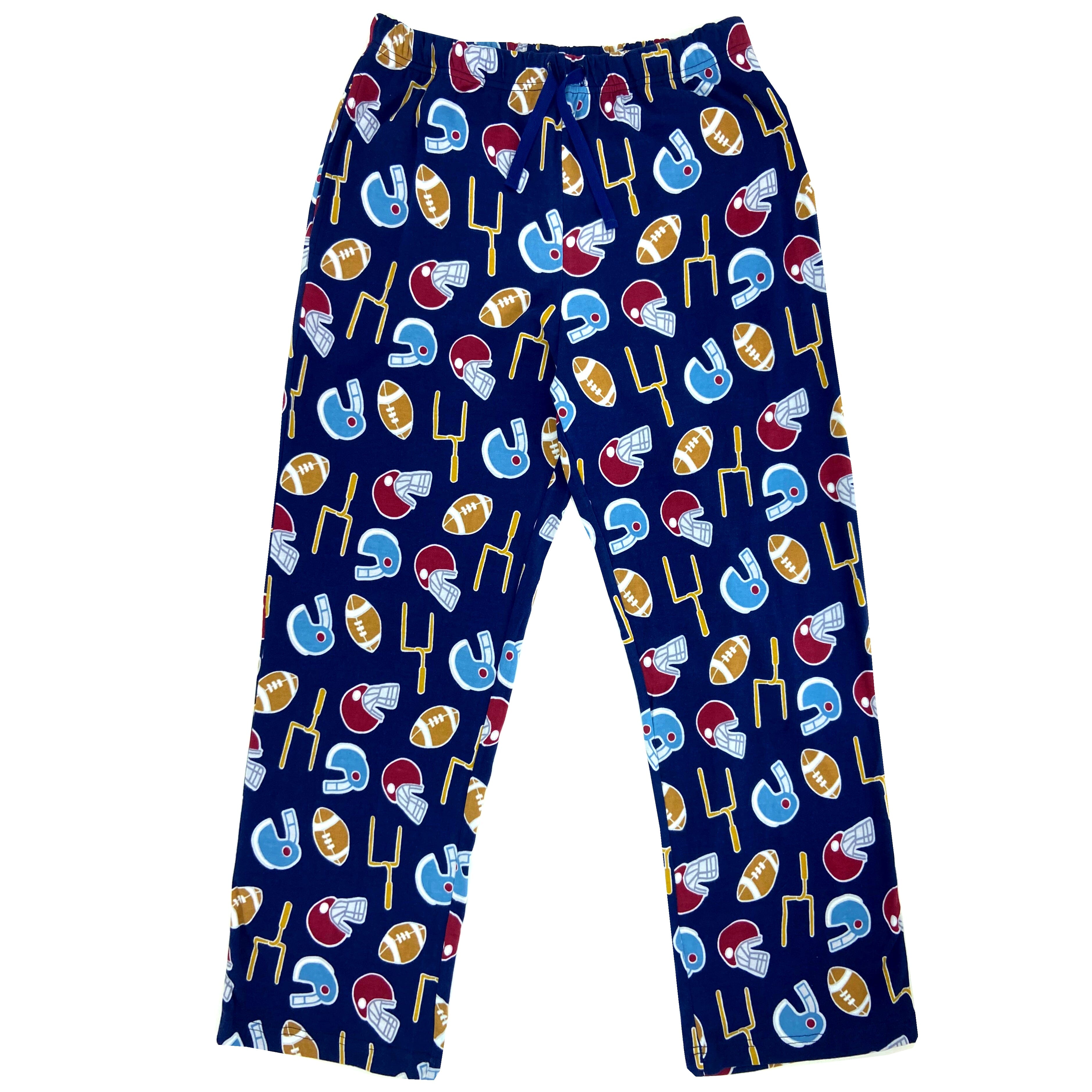 Men's Sport Themed Football Helmet Goal Post Print Long Pajama Bottoms