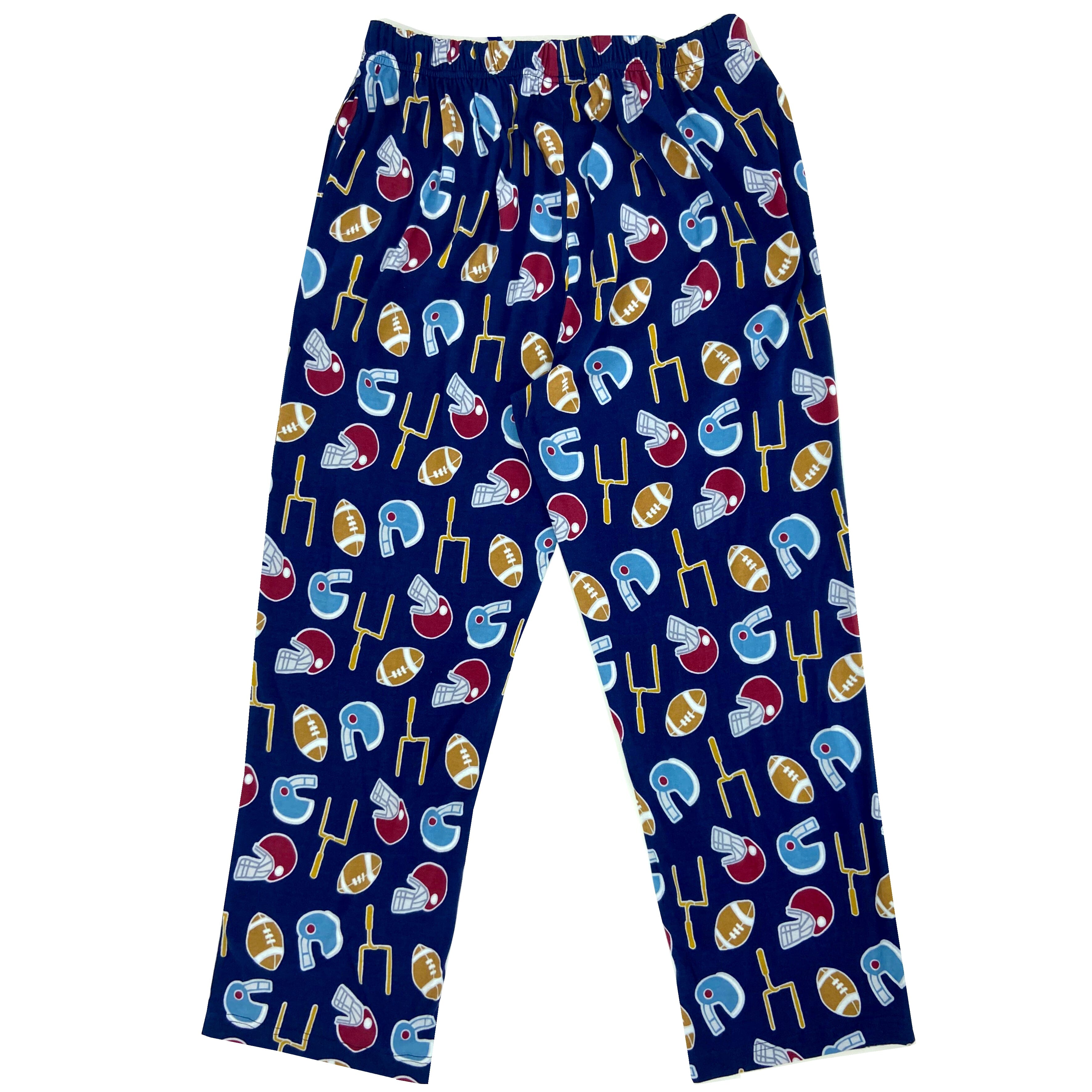 Men's Sport Themed Football Helmet Goal Post Print Long Pajama Bottoms