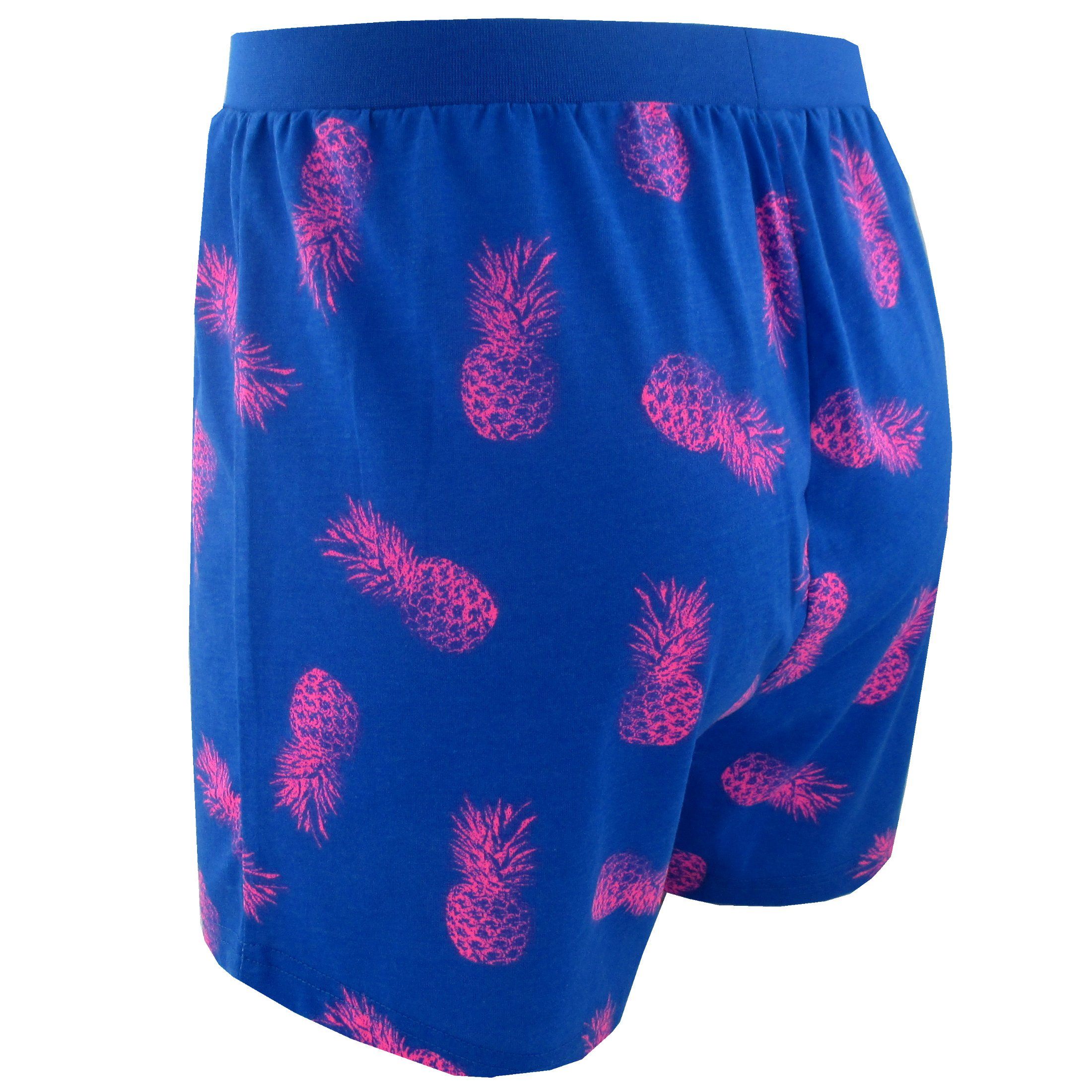 Men's Bright Blue Fruity Pineapple Patterned Cotton Knit Boxer Shorts