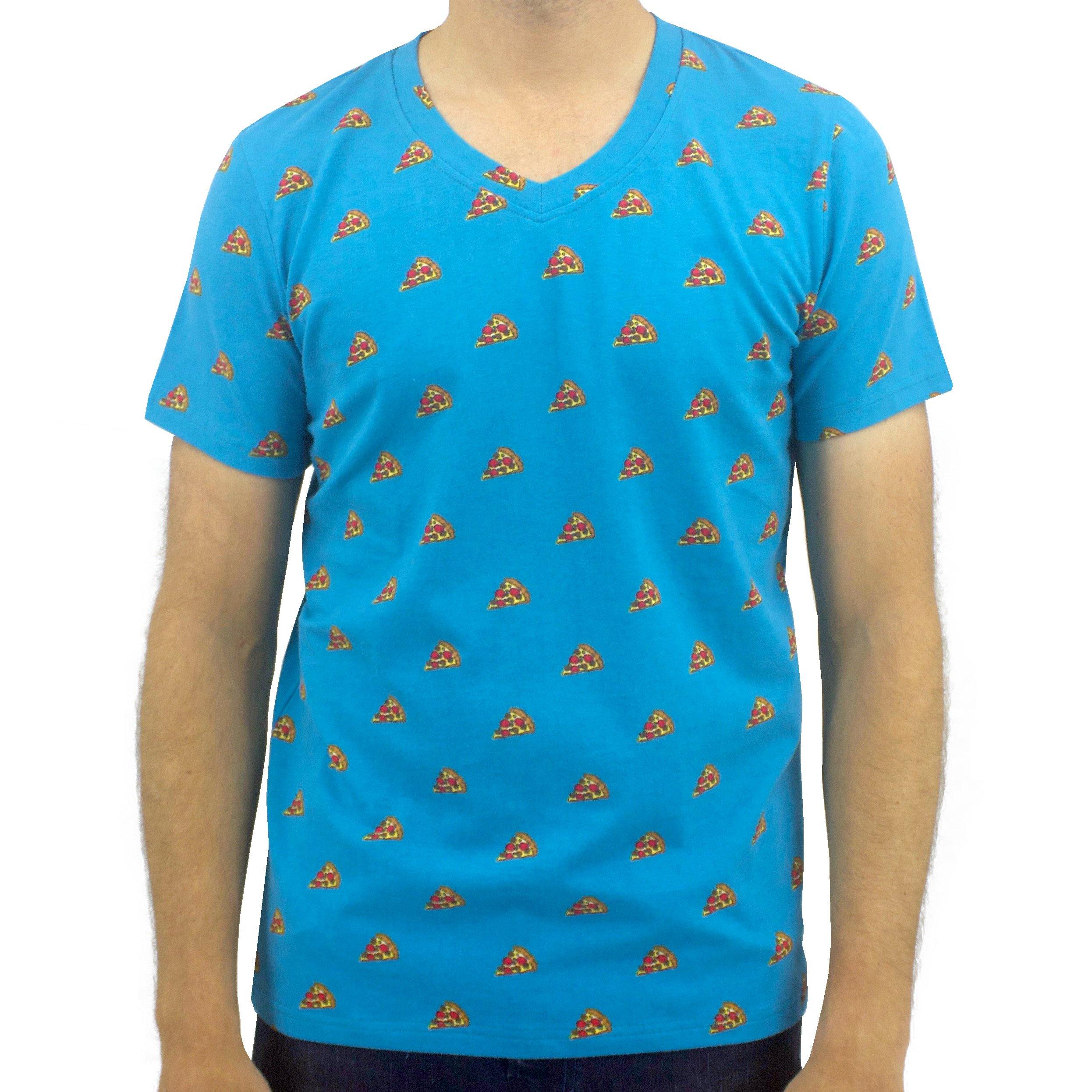 Men's V-Neck Pizza Patterned Soft Cotton T-Shirt for Pizza Lovers
