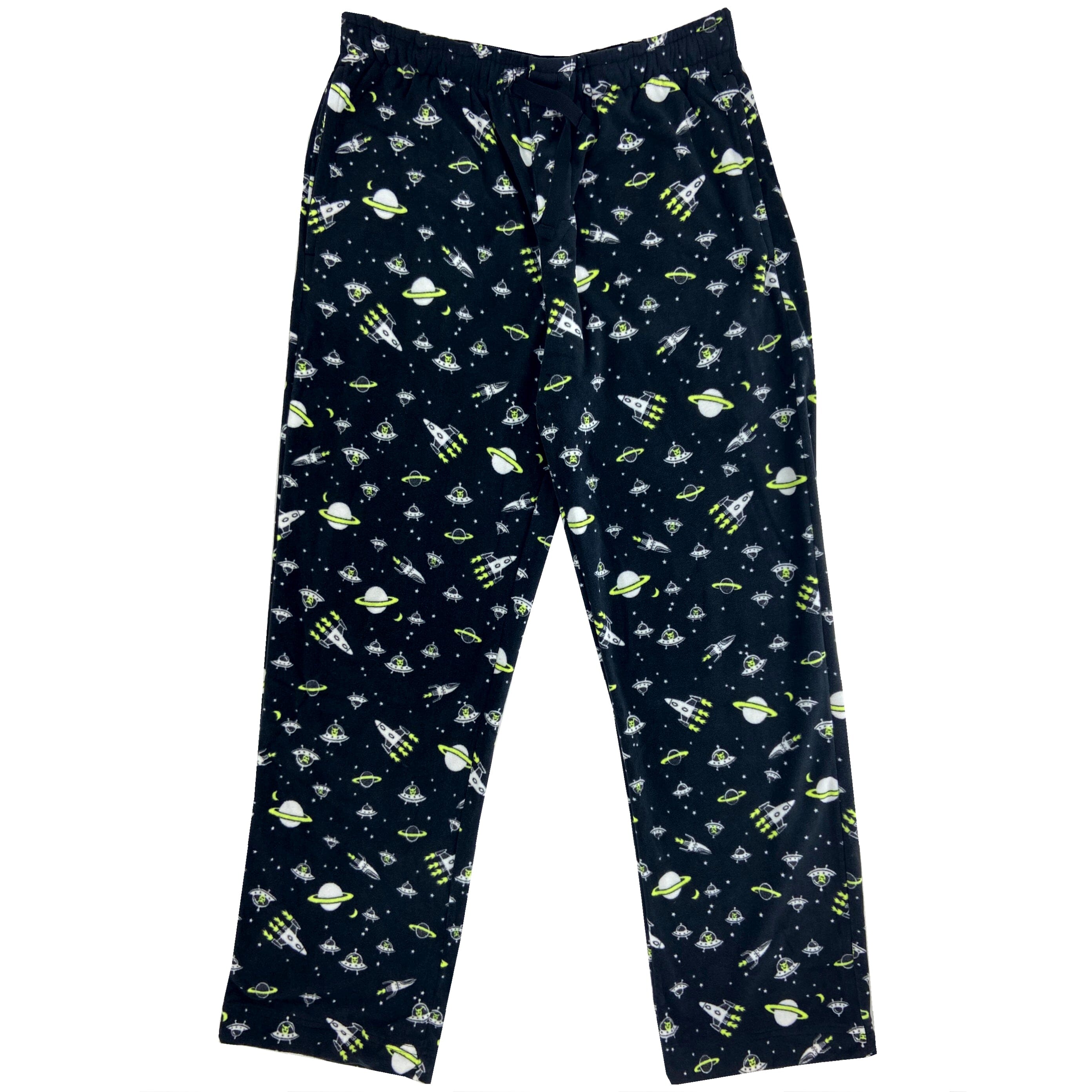 Men's Space Inspired UFO Alien Rocket Saturn Print Fleece Pajama Pants