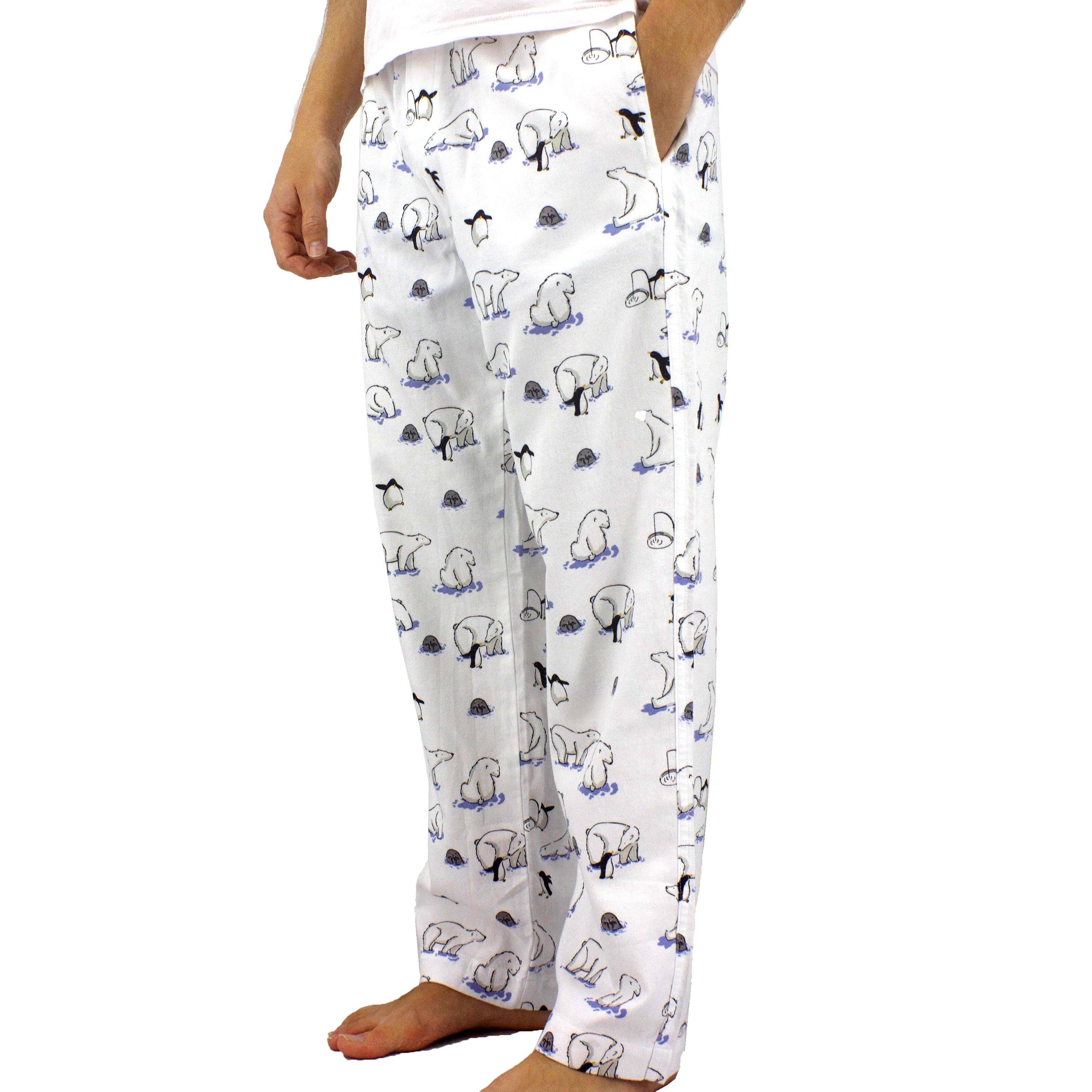 Comfy Warm Soft Flannel Pajama Pyjama Pjs Pants for Men with Polar Bears All Over Print