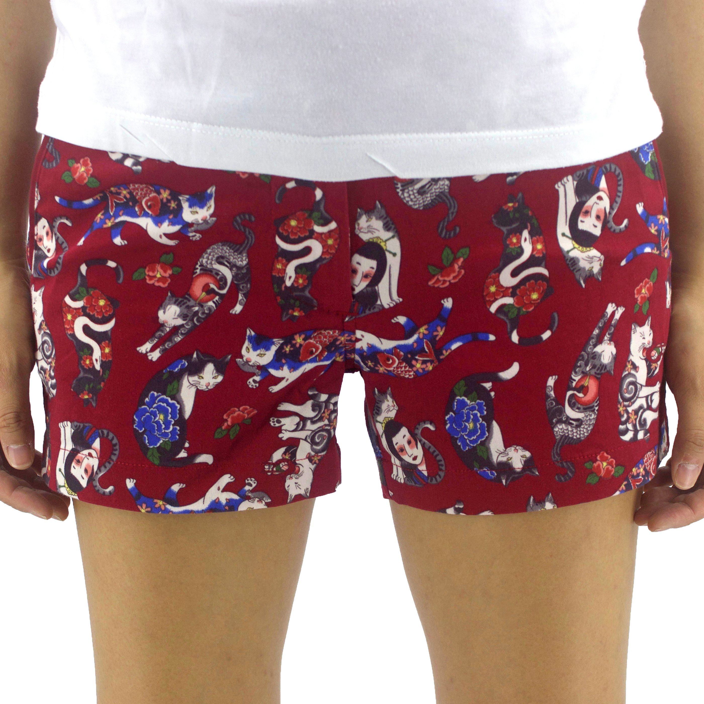 Colorful Tattoo Yakuza Cats Patterned Chino Shorts for Women