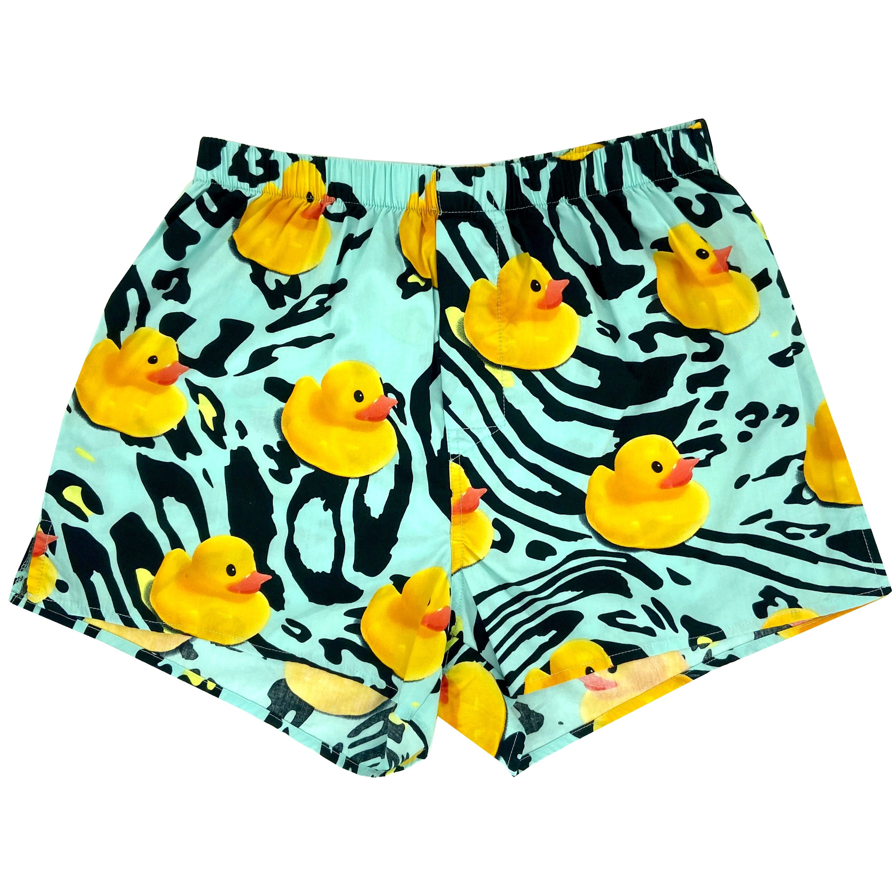 Mens Yellow Rubber Ducky All Over Print Cotton Boxer Shorts on Blue