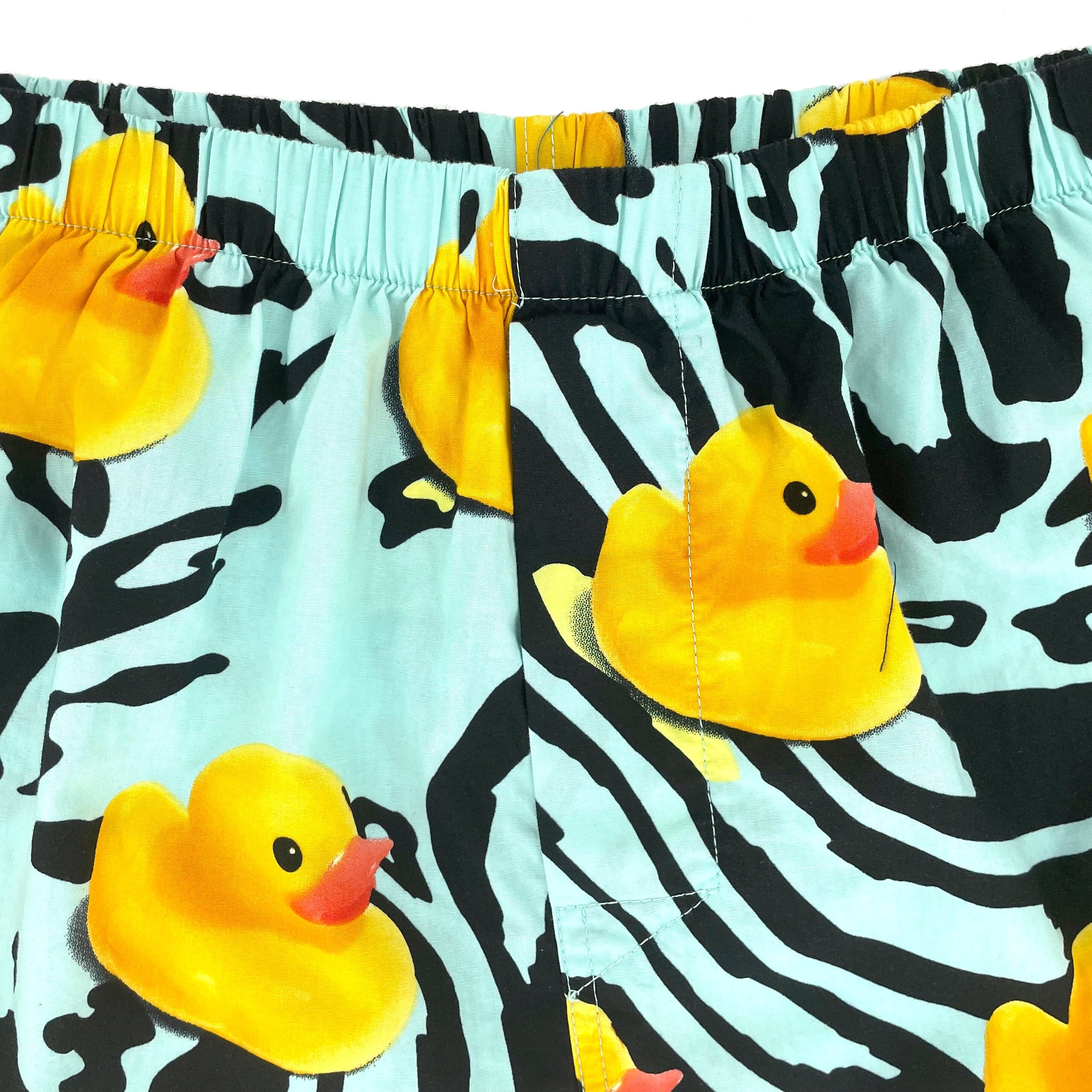Mens Yellow Rubber Ducky All Over Print Cotton Boxer Shorts on Blue