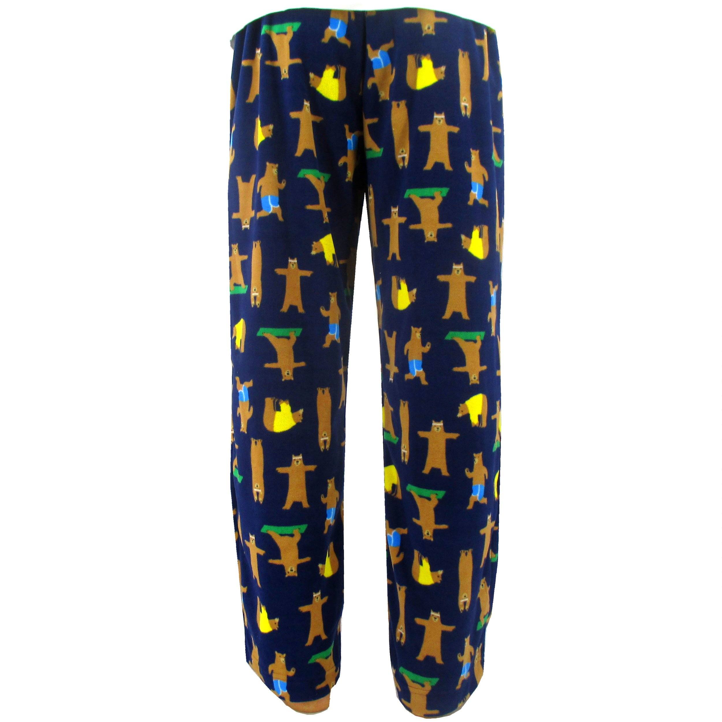 Men's Soft Fleece Long Pajama Pants Bottoms with Yoga Brown Bear Pattern