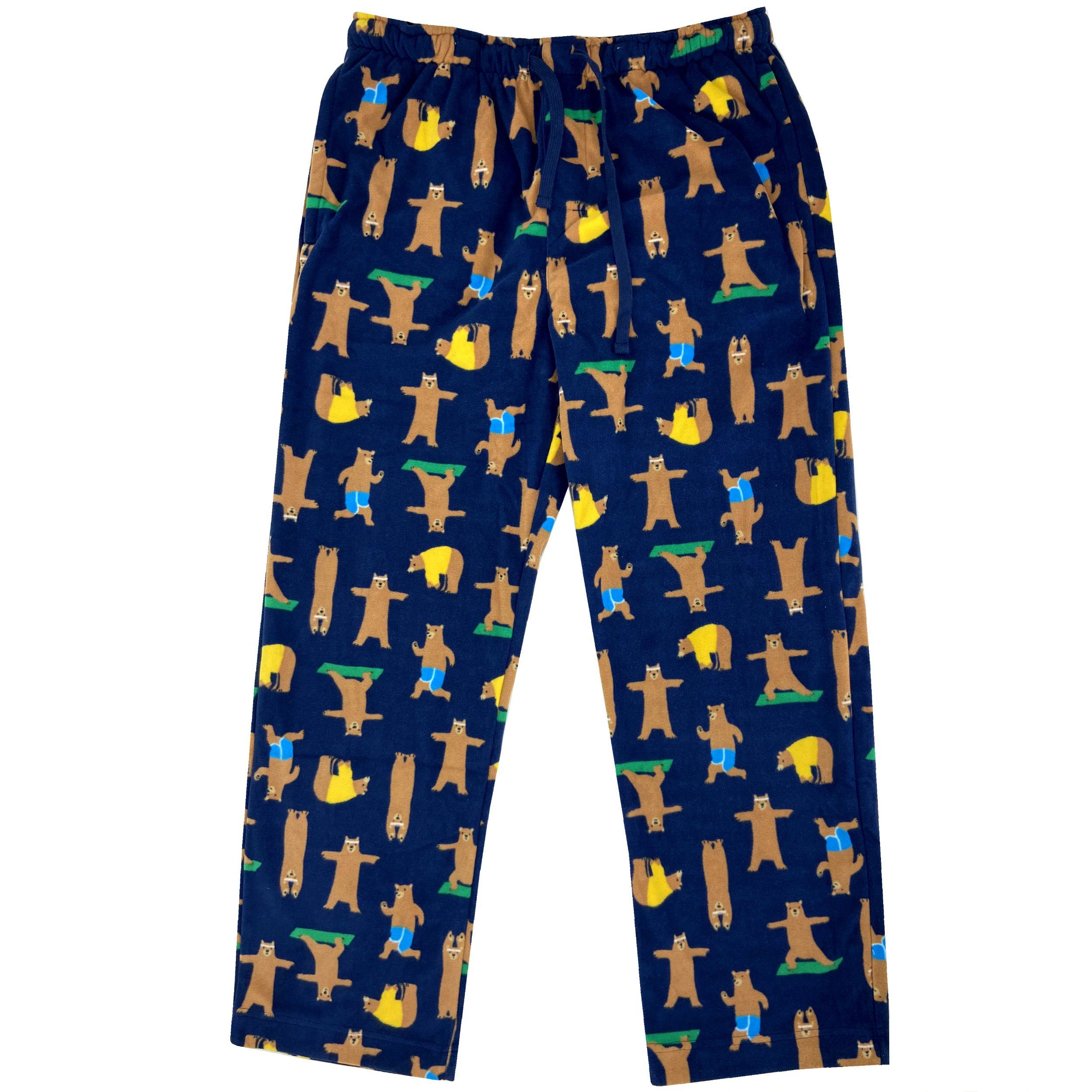 Men's Soft Fleece Long Pajama Pants Bottoms with Yoga Brown Bear Pattern