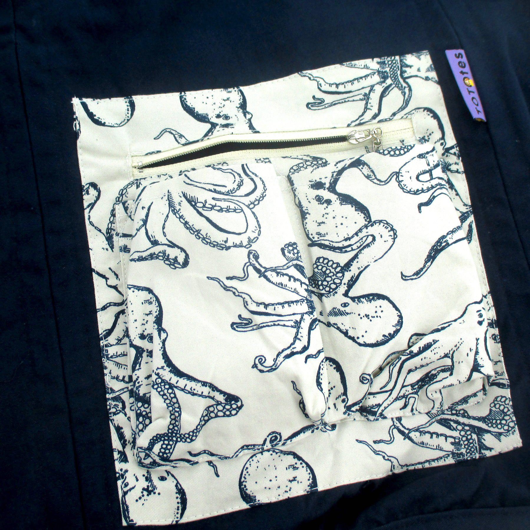 Octopus All Over Print Cotton Large Market Weekend Tote Bag in Blue or Purple